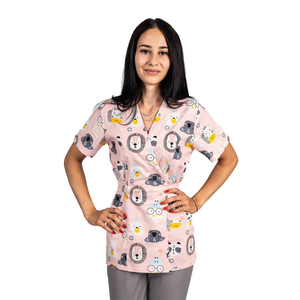 Fartuch medyczny w kształcie lwa z dwiema kieszeniami naszywanymi