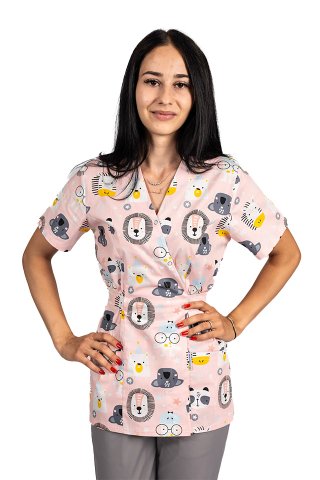 Fartuch medyczny w kształcie lwa z dwiema kieszeniami naszywanymi