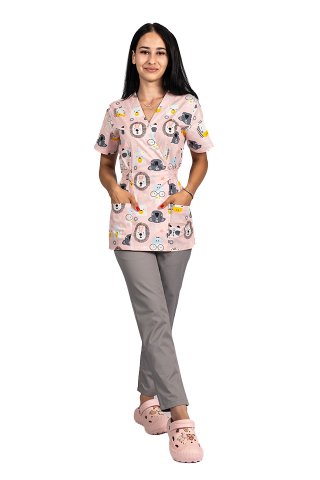 Kombinezon medyczny w kształcie lwa z bluzką z nadrukiem i spodniami na gumce