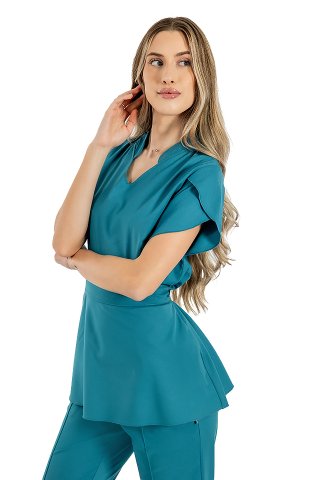 Kombinezon medyczny Alina, elastyczny, kolor aqua, bluzka ze ściągaczem i spodnie ze ściągaczem i gumką