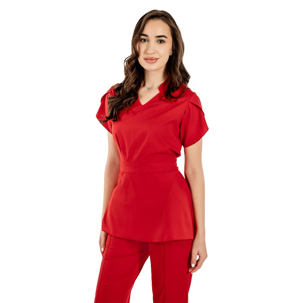 Kombinezon medyczny Alina elastyczny, kolor czerwony, bluzka ze ściągaczem i spodnie ze ściągaczem i gumką