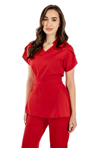 Kombinezon medyczny Alina elastyczny, kolor czerwony, bluzka ze ściągaczem i spodnie ze ściągaczem i gumką