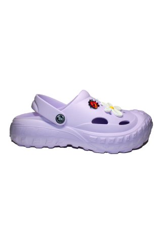 Lila medyczne chodaki damskie - chodaki z aplikacjami