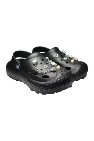 Czarne chodaki medyczne dla kobiet - chodaki z aplikacjami