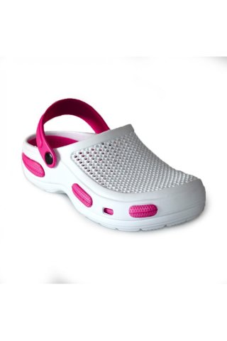 Białe chodaki medyczne z cyklamenem dla kobiet wykonane z pianki EVA