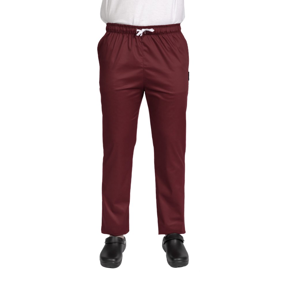 Spodnie medyczne męskie w kolorze ciemnoszarym z dodatkiem elastanu, ze ściągaczem w pasie i dwiema kieszeniami bocznymi