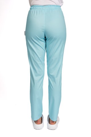 Miętowe spodnie medyczne z gumką i dwiema bocznymi kieszeniami