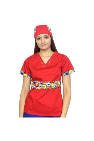 Suknia medyczna DUO Muppets czerwona z dwoma kieszeniami