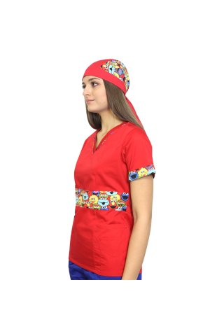Suknia medyczna DUO Muppets czerwona z dwoma kieszeniami