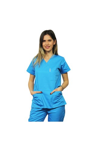 Turkusowy kombinezon medyczny z bluzką w kształcie litery V z kotwicą i turkusowymi spodniami z gumką