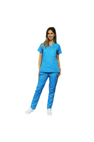 Turkusowy kombinezon medyczny z bluzką w kształcie litery V z kotwicą i turkusowymi spodniami z gumką