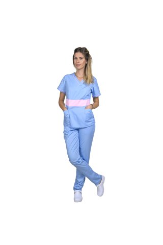 Niebieska suknia medyczna w kolorze bladoróżowym, model Sofia