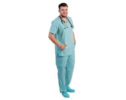 Męski kombinezon medyczny ze stretchem miętowy z bluzką V i spodniami ze ściągaczem i gumką