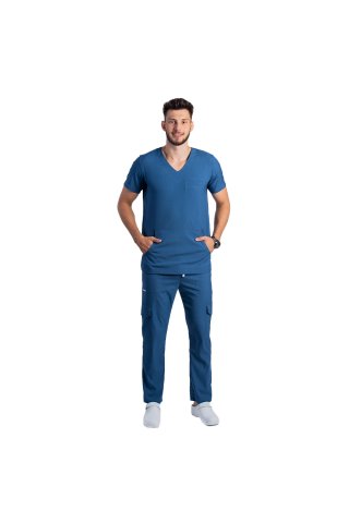 Elastyczny kombinezon medyczny dla mężczyzn dżinsy z bluzką V i spodniami ze sznurkiem i gumką