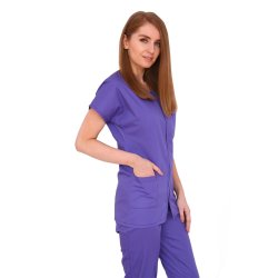 Fioletowa suknia medyczna z zamkiem typu camber z dwiema kieszeniami