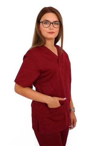 Suknia medyczna z zamkiem typu camber z dwiema kieszeniami zastosowanymi