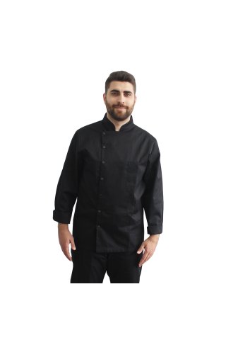 Czarny mundur kucharski typu tunika z długimi rękawami