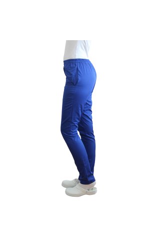 Niebieskie spodnie medyczne z gumką i dwiema bocznymi kieszeniami