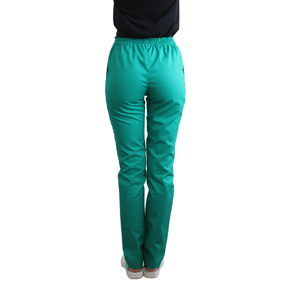 Zielone spodnie medyczne chirurgiczne z gumką i dwiema bocznymi kieszeniami