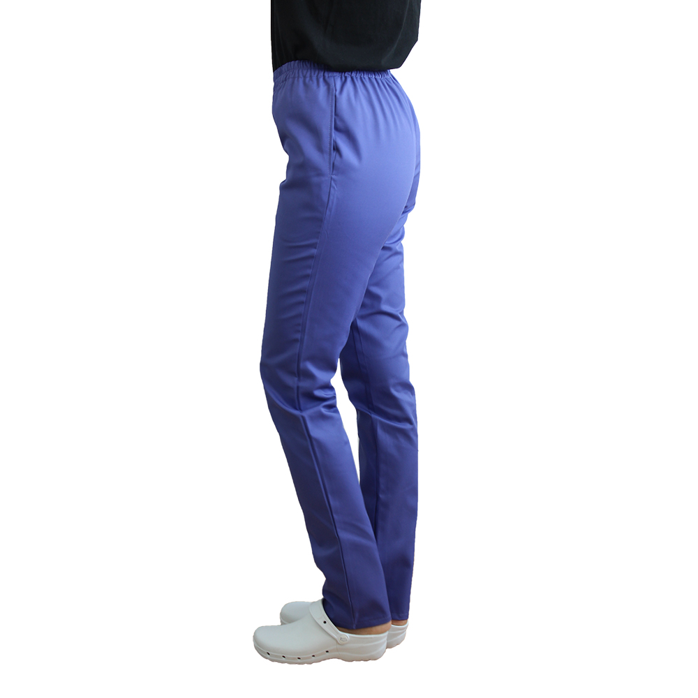 Fioletowe spodnie medyczne z gumką i dwiema bocznymi kieszeniami