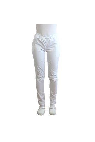 Białe spodnie medyczne z gumką i dwiema bocznymi kieszeniami